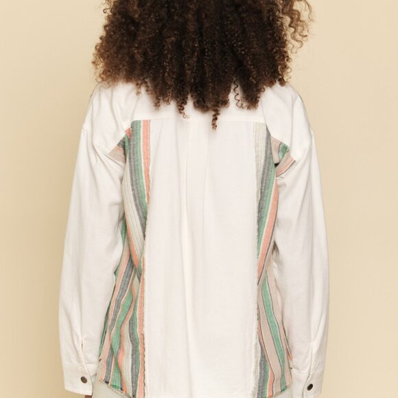 MYSTREE White Button Front Utility Jacket Lightweight Cotton Shacket with Pocket - Picture 5 of 7